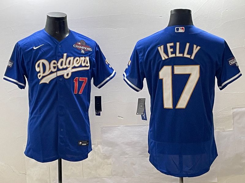 Men Los Angeles Dodgers #17 Kelly Blue Gold Elite 2025 Nike MLB Jersey style 6